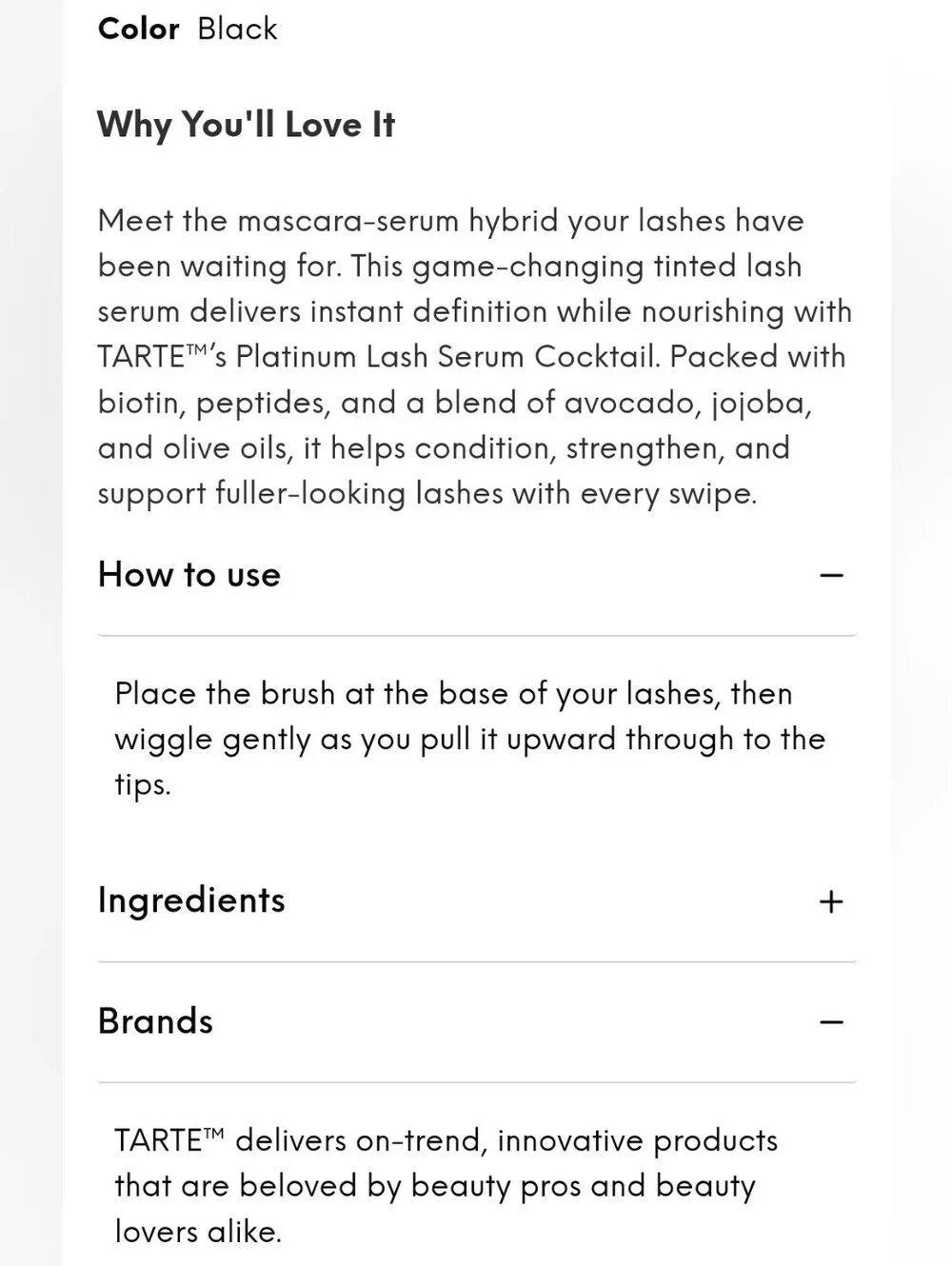 tarte Lights, Camera, Lashes Volumizing Platinum Mascara — Black